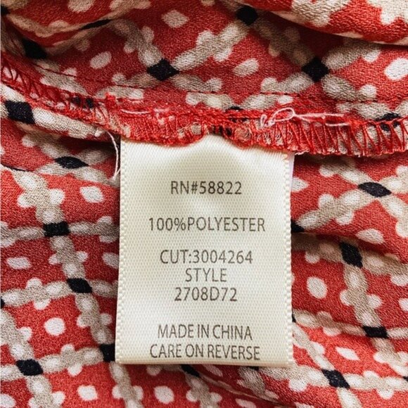 Max Studio Women's Red & Tan Dotted Long Sleeve Blouse 100% Polyester Size S - Picture 5 of 5